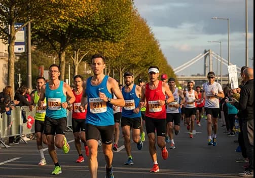 Group of people running marathon