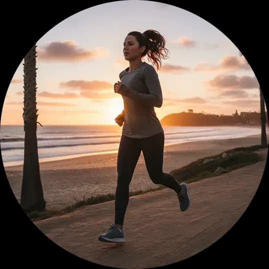 Couple running through forest