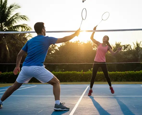 Couple playing badminton